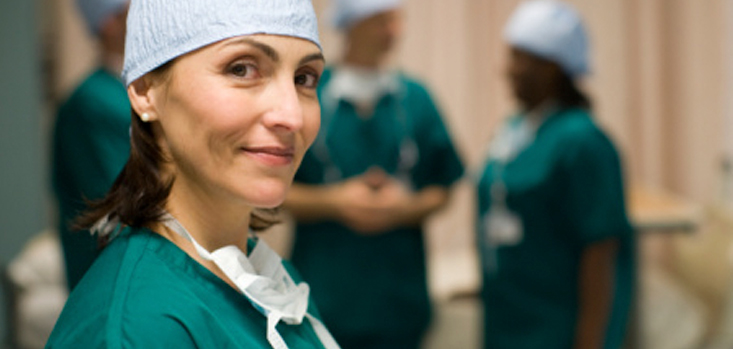 woman in scrubs hospital