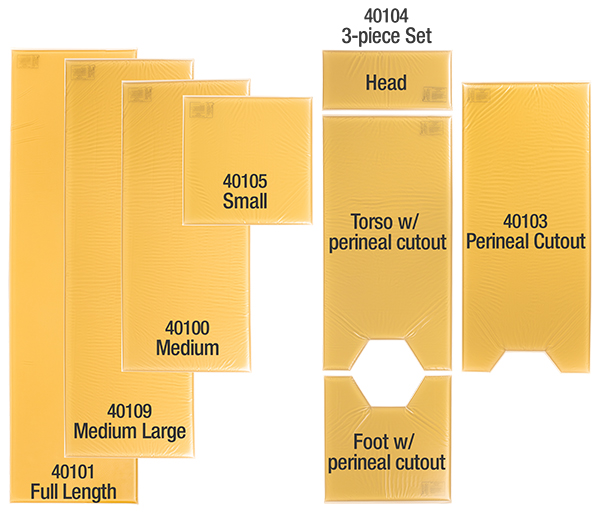 small to large O.R. overlays, 3-piece overlay set, overlay with perineal cutout